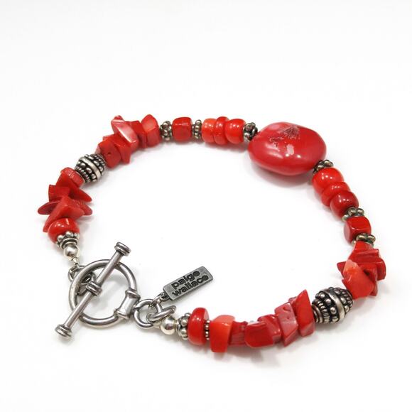 Paige Wallace Red Coral Beaded Bracelet w/ Silver Accents & Toggle Clasp - Picture 5 of 8